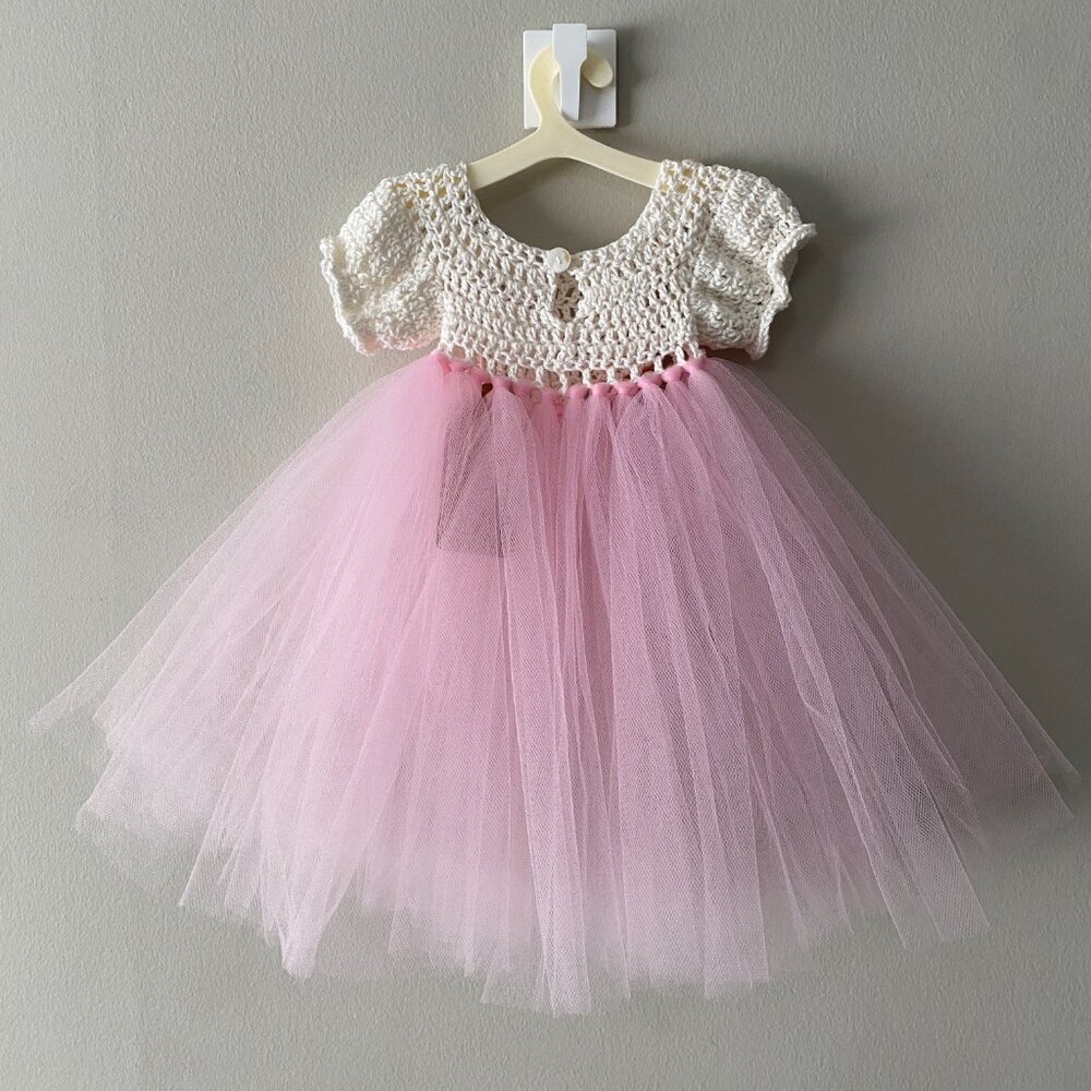 Handmade Cotton Crochet White Orange Light Pink Tulle Doll Teddy Bear Tutu Dress - Picture 2 of 12
